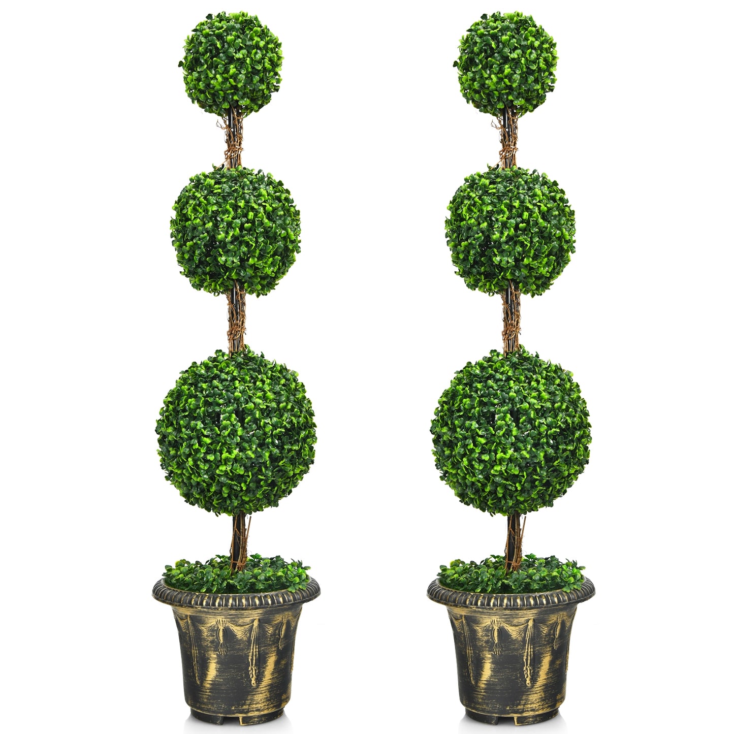 4 Feet Artificial Topiary Triple Ball Tree Plant, Green Faux Plants at Gallery Canada