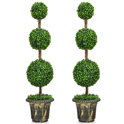 4 Feet Artificial Topiary Triple Ball Tree Plant, Green Faux Plants at Gallery Canada