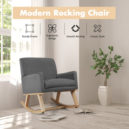 Upholstered Rocking Chair with and Solid Wood Base, Gray Accent Chairs at Gallery Canada