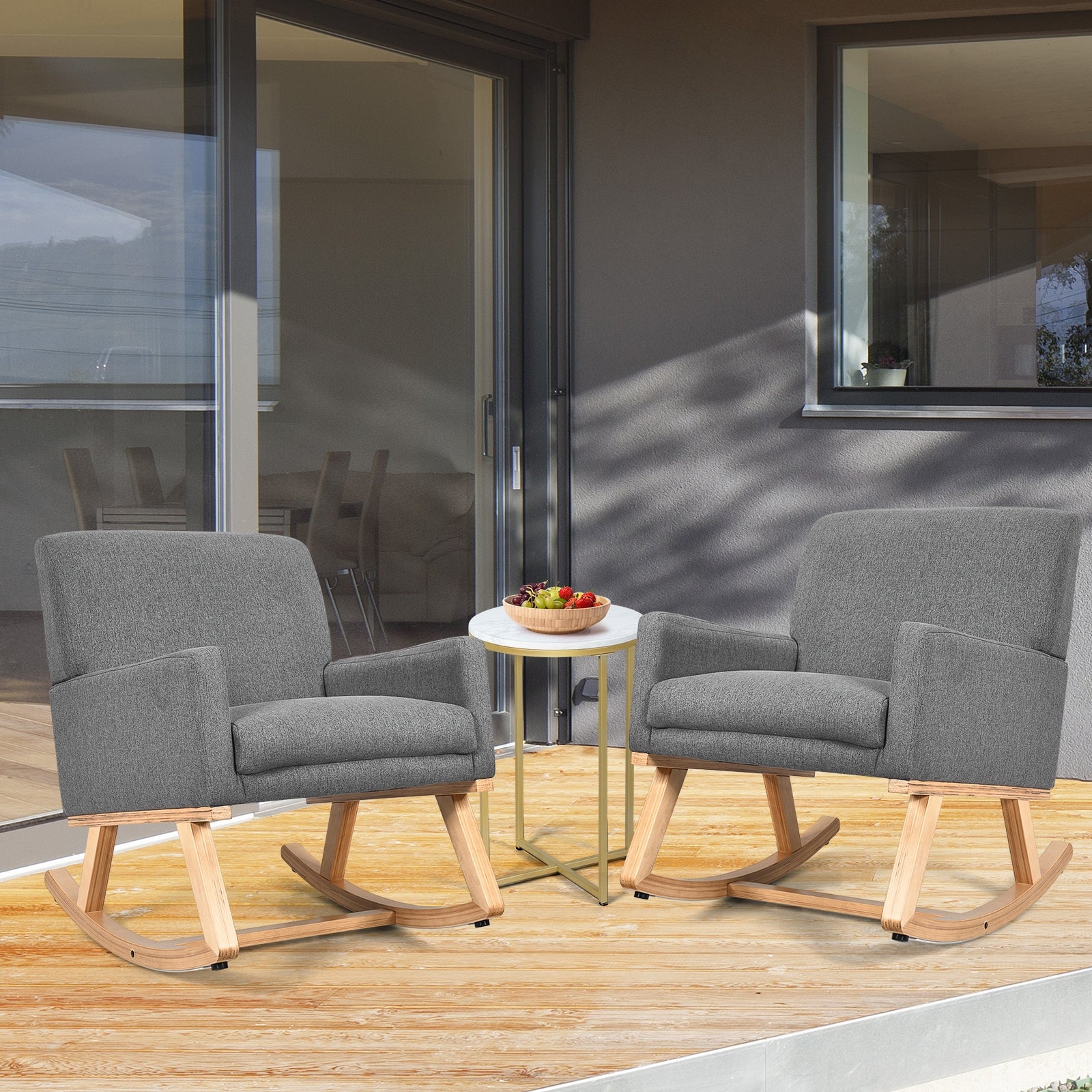 Upholstered Rocking Chair with and Solid Wood Base, Gray Accent Chairs at Gallery Canada