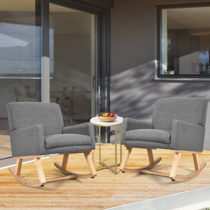Upholstered Rocking Chair with and Solid Wood Base, Gray Accent Chairs at Gallery Canada