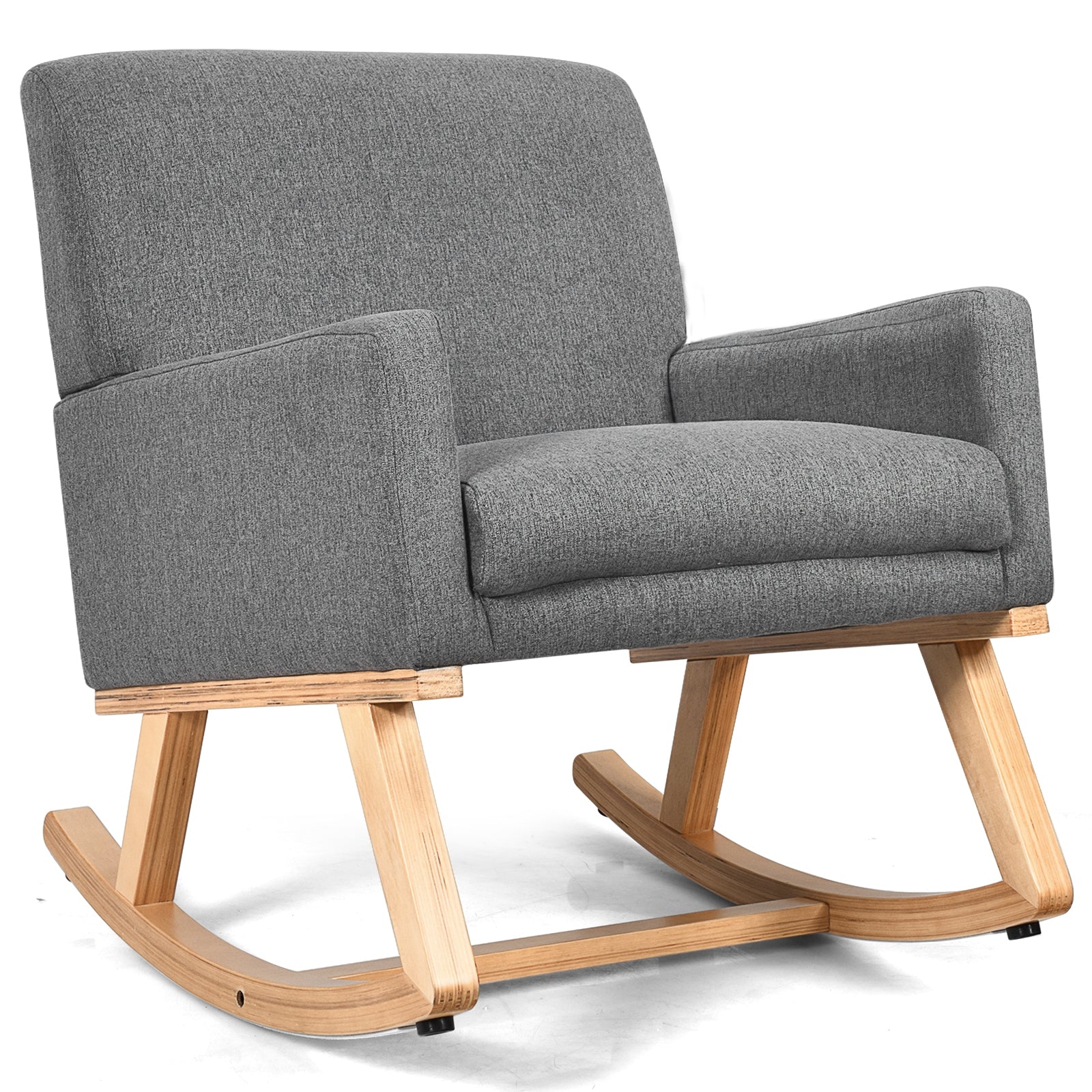 Upholstered Rocking Chair with and Solid Wood Base, Gray Accent Chairs at Gallery Canada