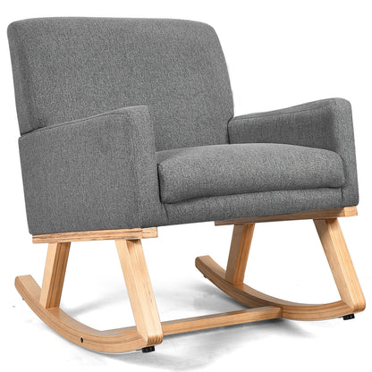 Upholstered Rocking Chair with and Solid Wood Base, Gray Accent Chairs at Gallery Canada