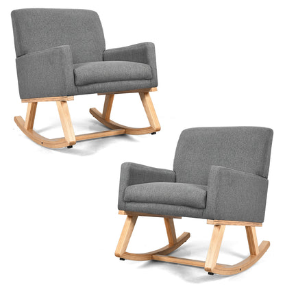 Upholstered Rocking Chair with and Solid Wood Base, Gray Accent Chairs at Gallery Canada