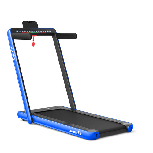 2-in-1 Electric Motorized Health and Fitness Folding Treadmill with Dual Display, Blue