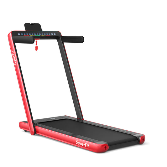 2-in-1 Electric Folding Treadmill, Dual Display, Speaker, Red Treadmills Red at Gallery Canada