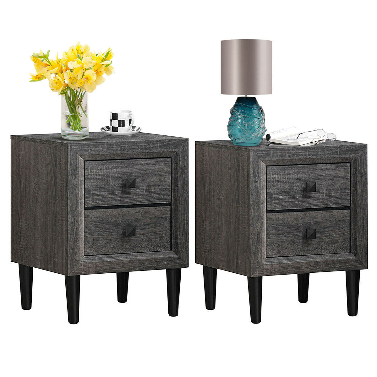 2PCS Nightstand W/2 Drawer Multipurpose, Gray Nightstands at Gallery Canada
