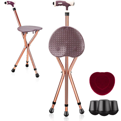 Lightweight Adjustable Folding Cane Seat with Light, Brown Walkers & Rollators at Gallery Canada