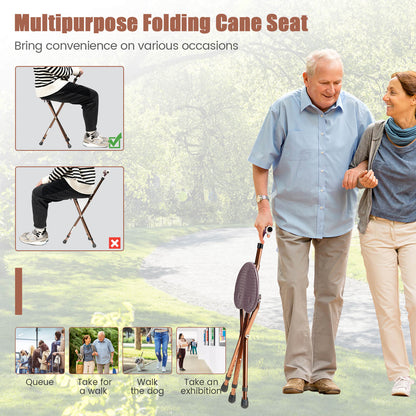 Lightweight Adjustable Folding Cane Seat with Light, Brown Walkers & Rollators at Gallery Canada