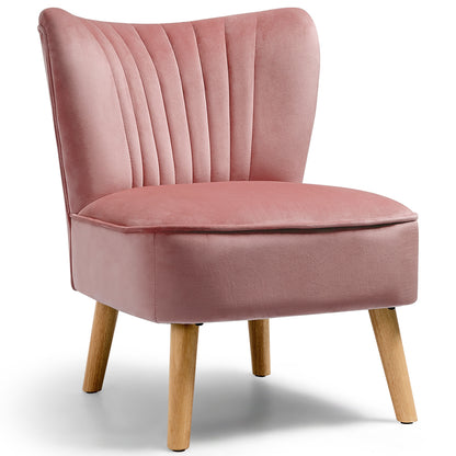 Modern Armless Velvet Accent Chair with Wood Legs, Pink Accent Chairs at Gallery Canada