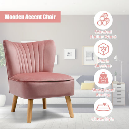 Modern Armless Velvet Accent Chair with Wood Legs, Pink Accent Chairs at Gallery Canada
