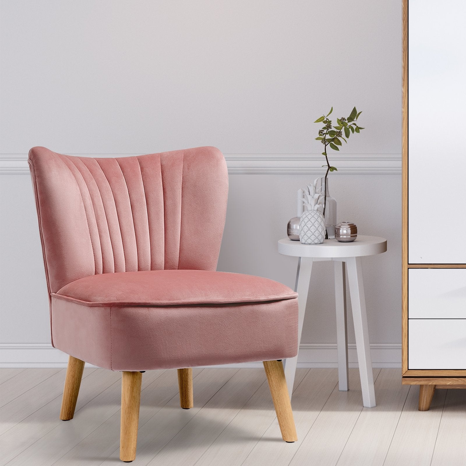 Modern Armless Velvet Accent Chair with Wood Legs, Pink Accent Chairs at Gallery Canada
