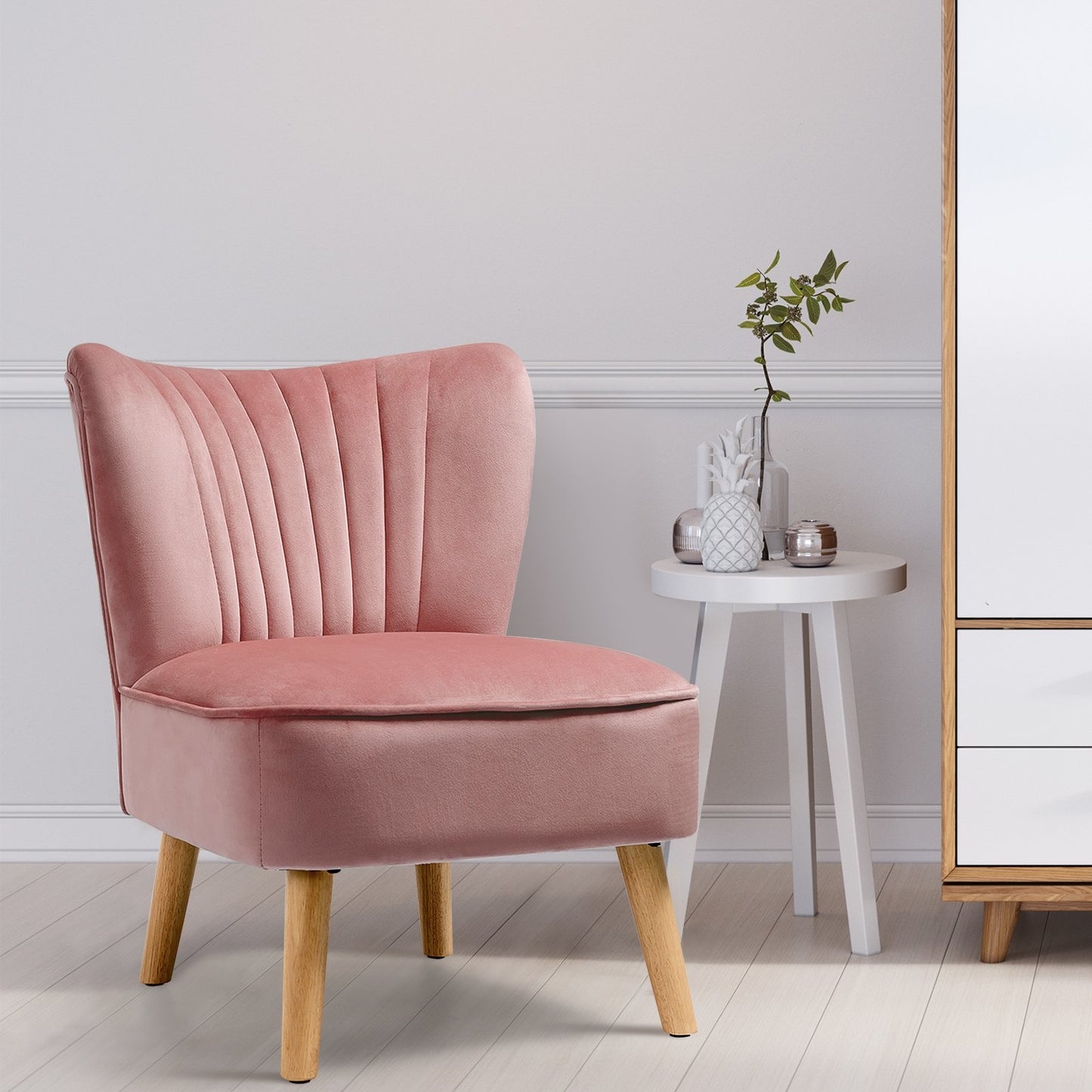 Modern Armless Velvet Accent Chair with Wood Legs, Pink Accent Chairs at Gallery Canada