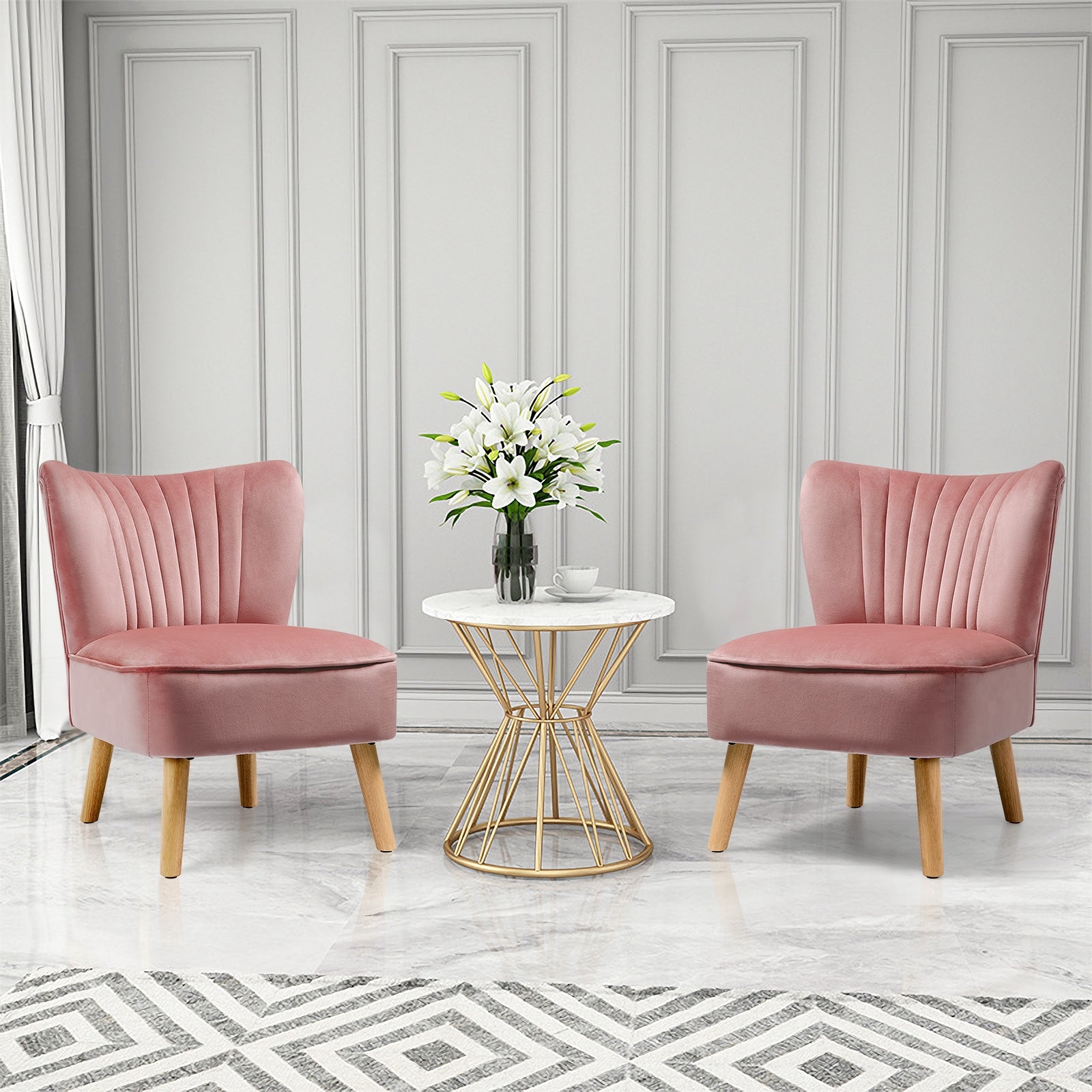 Modern Armless Velvet Accent Chair with Wood Legs, Pink Accent Chairs at Gallery Canada