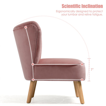 Modern Armless Velvet Accent Chair with Wood Legs, Pink Accent Chairs at Gallery Canada