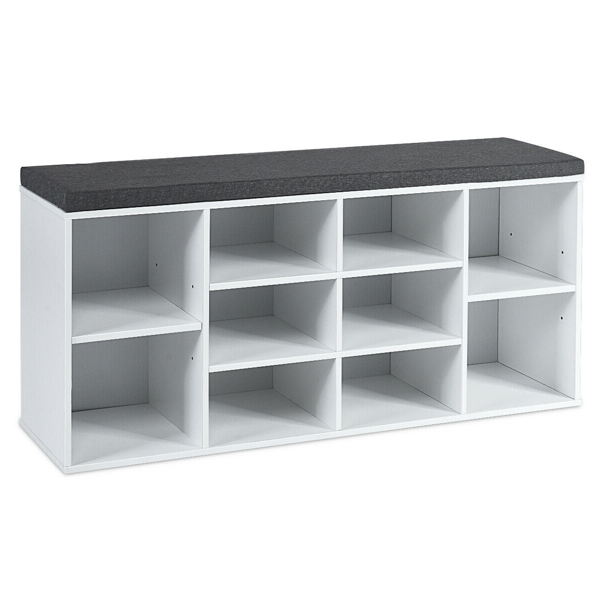 10-Cube Organizer, Entryway Shoe Storage Bench, White