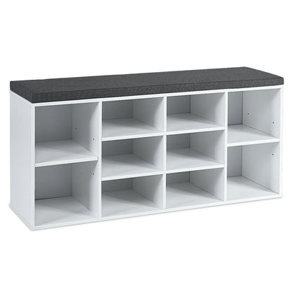 10-Cube Organizer Entryway Padded Shoe Storage Bench, White Shoe Racks & Storage Benches at Gallery Canada