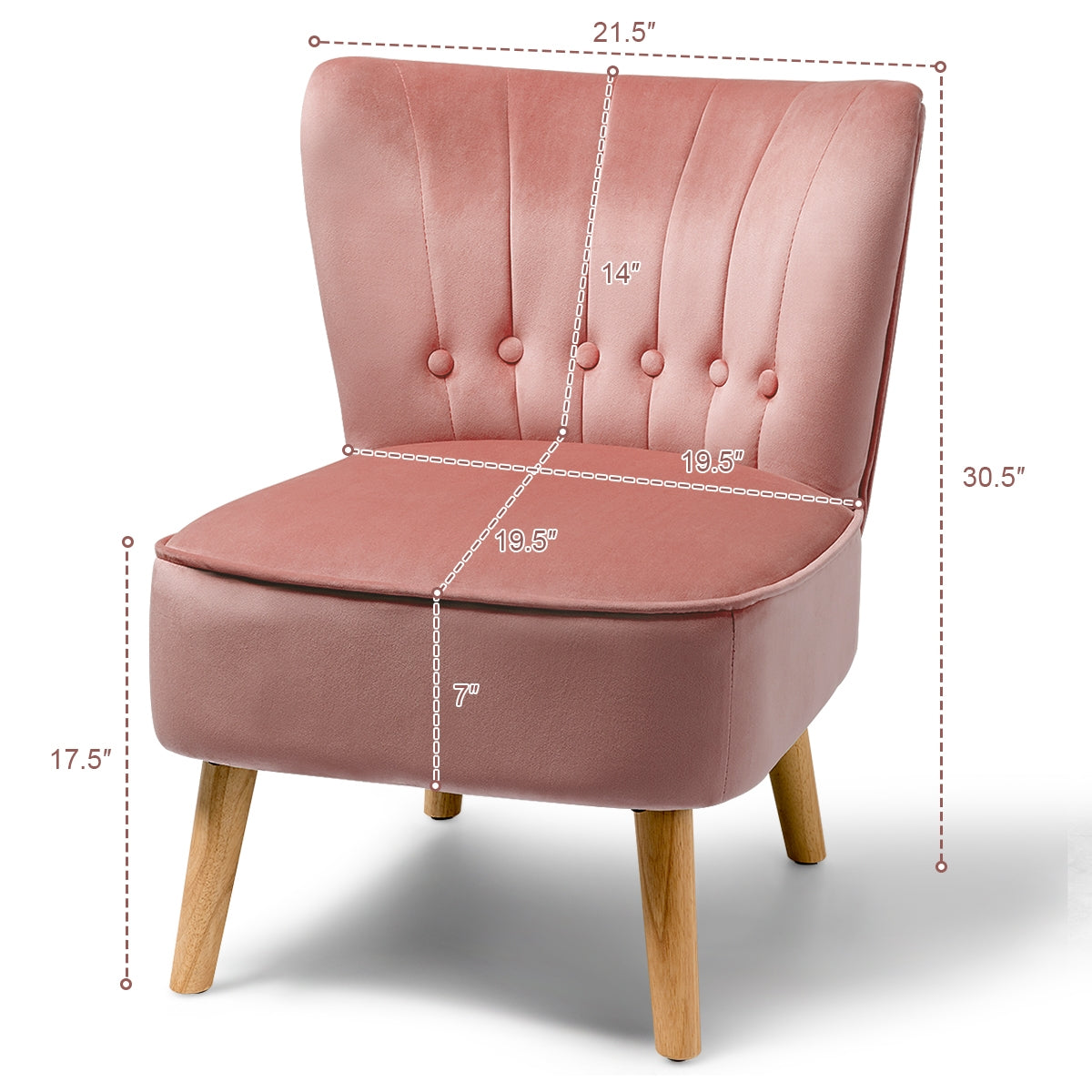 Armless Accent Chair Tufted Velvet Leisure Chair, Pink Accent Chairs at Gallery Canada