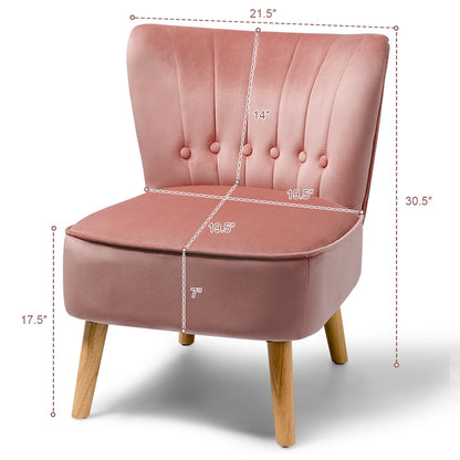 Armless Accent Chair Tufted Velvet Leisure Chair, Pink Accent Chairs at Gallery Canada