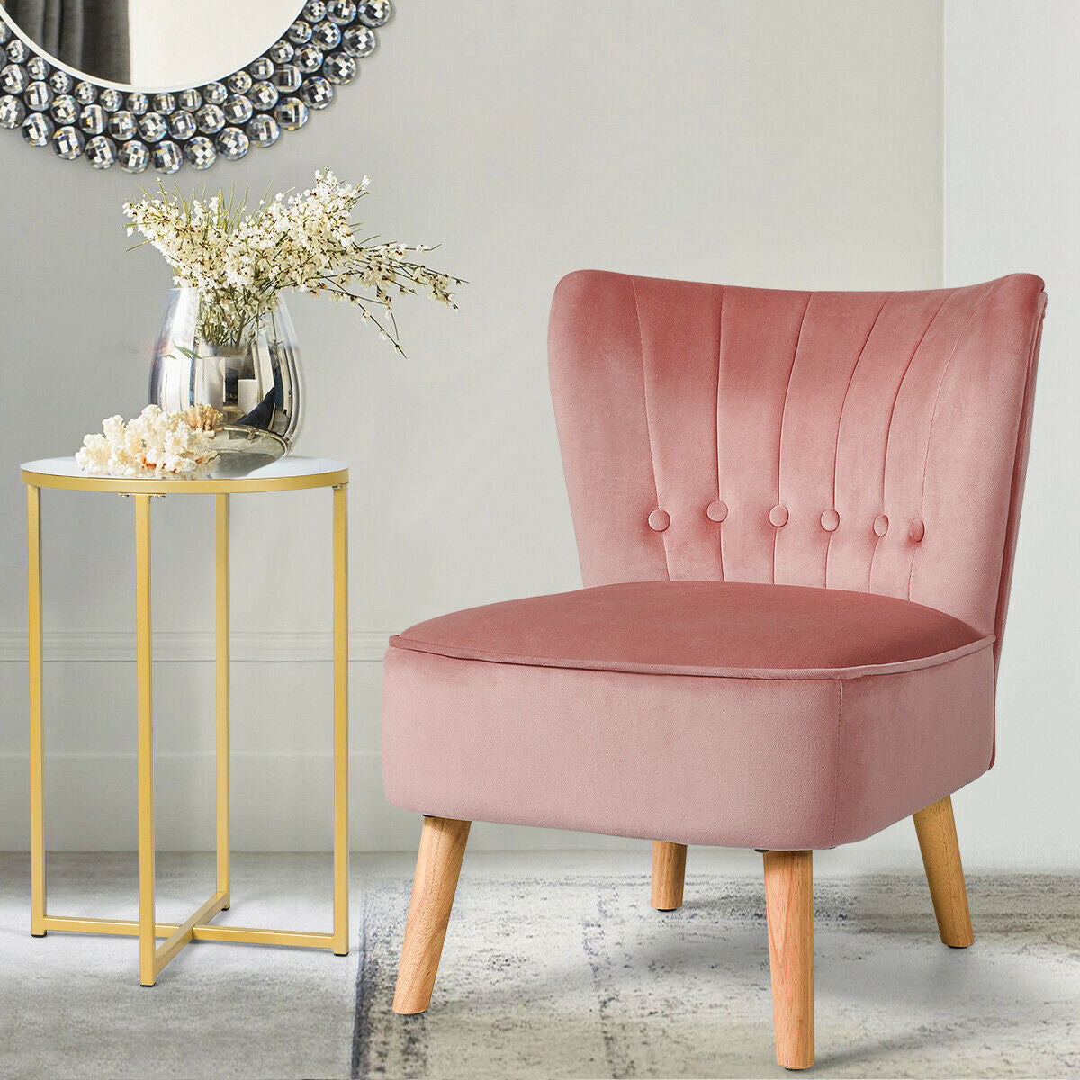 Armless Accent Chair Tufted Velvet Leisure Chair, Pink Accent Chairs at Gallery Canada