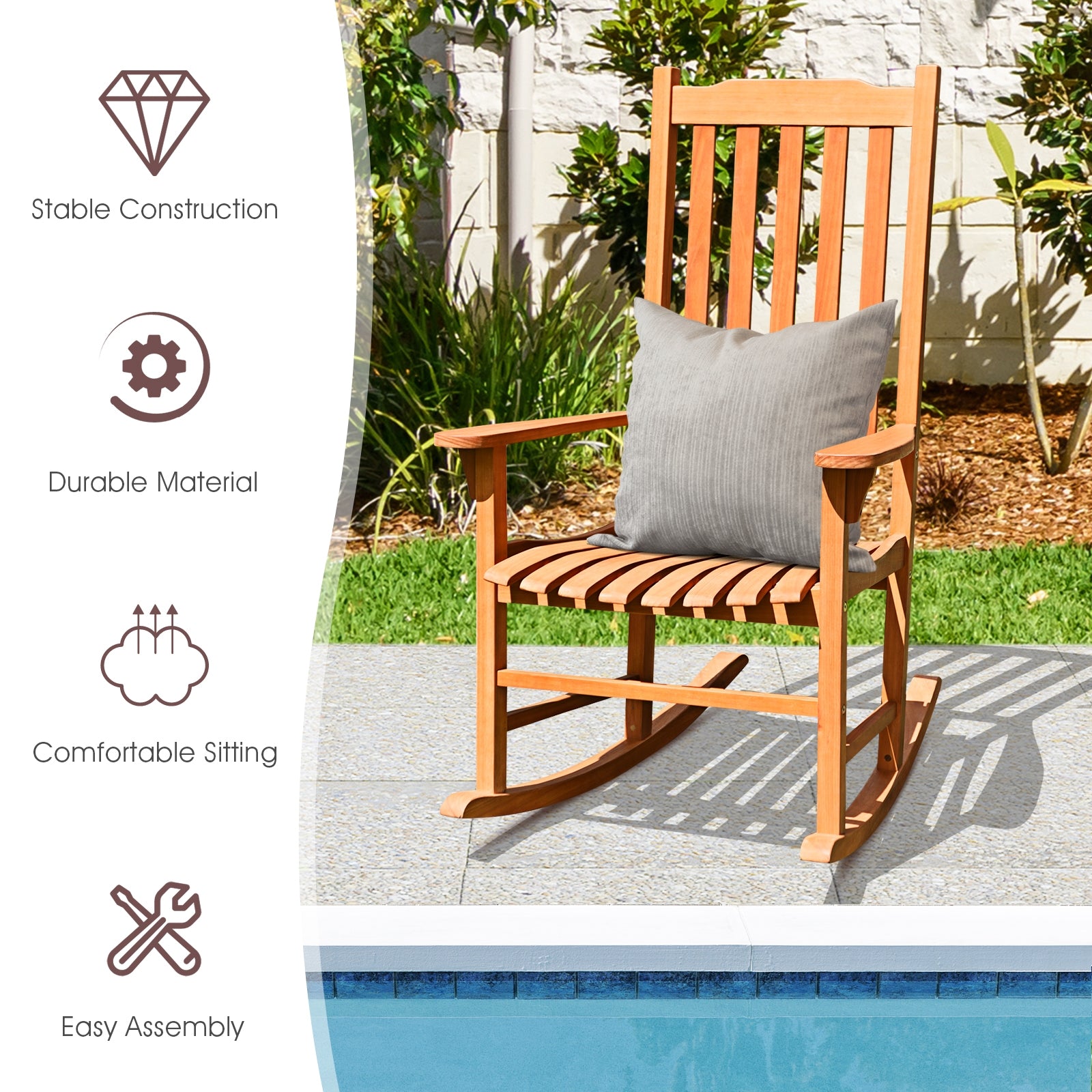 Outdoor Rocking Chair Single Rocker for Patio Deck, Natural Patio Rocking Chairs & Gliders at Gallery Canada