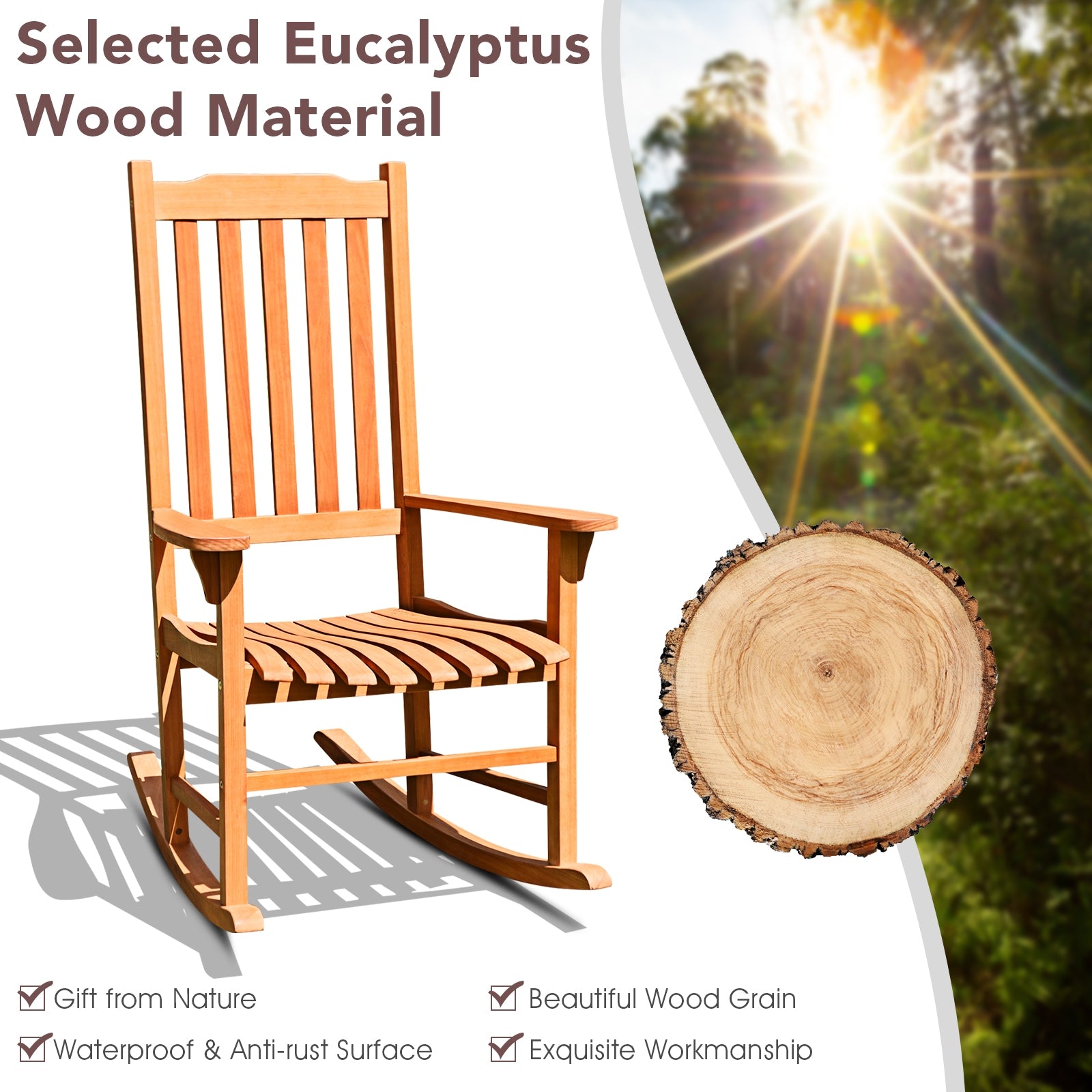 Outdoor Rocking Chair Single Rocker for Patio Deck, Natural Patio Rocking Chairs & Gliders at Gallery Canada