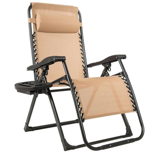 Oversize Lounge Chair with Cup Holder of Heavy Duty for outdoor, Beige Beach & Lawn Chairs Beige at Gallery Canada