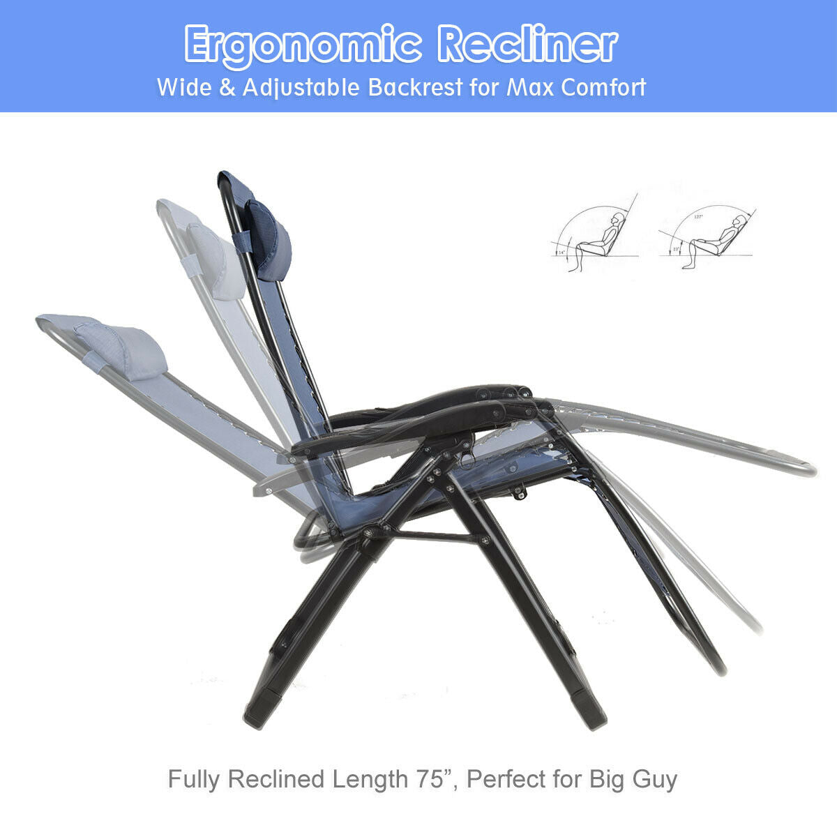 Oversize Lounge Chair with Cup Holder of Heavy Duty for outdoor, Navy Beach & Lawn Chairs at Gallery Canada