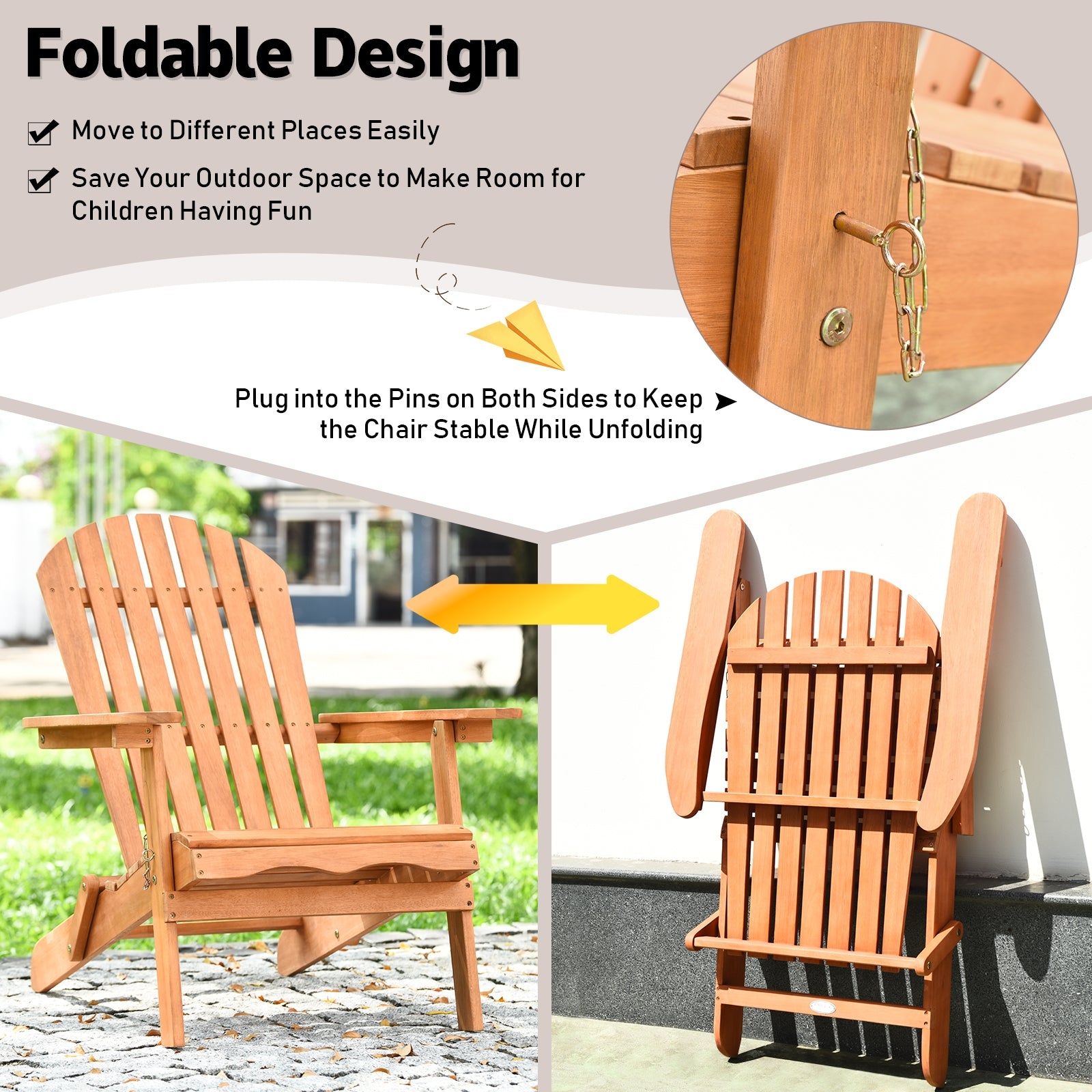 Foldable Outdoor Wood Lounger Chair, Natural Adirondack Chairs at Gallery Canada