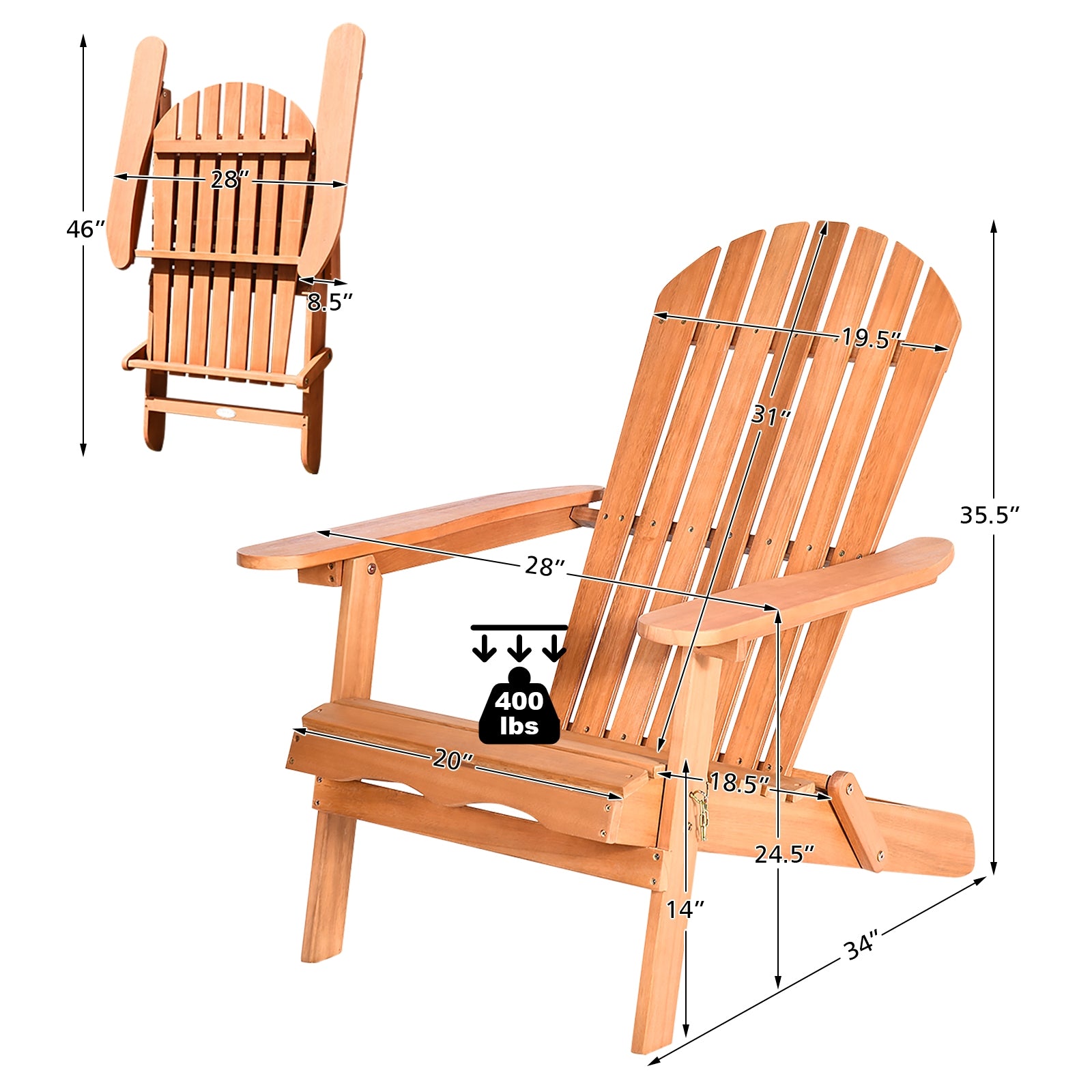 Foldable Outdoor Wood Lounger Chair, Natural Adirondack Chairs at Gallery Canada
