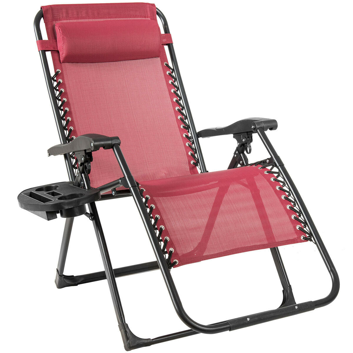 Oversize Lounge Chair Patio Heavy Duty Folding Recliner, Dark Red Beach & Lawn Chairs Dark Red at Gallery Canada