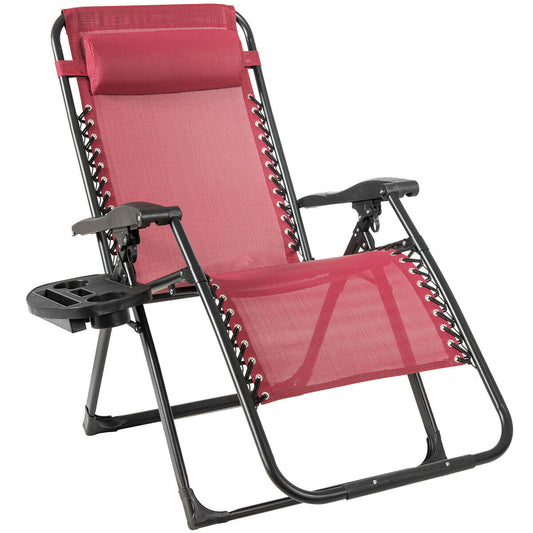 Oversize Lounge Chair Patio Heavy Duty Folding Recliner, Dark Red Beach & Lawn Chairs Dark Red at Gallery Canada