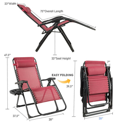 Oversize Lounge Chair Patio Heavy Duty Folding Recliner, Dark Red Beach & Lawn Chairs at Gallery Canada