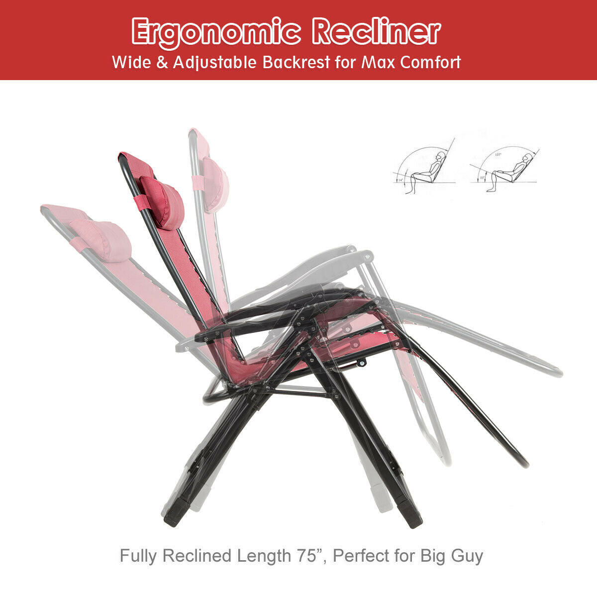 Oversize Lounge Chair Patio Heavy Duty Folding Recliner, Dark Red Beach & Lawn Chairs at Gallery Canada