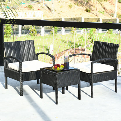 3 Piece Patio Rattan Furniture Set Sofa Cushioned Table Garden, White Patio Conversation Sets at Gallery Canada