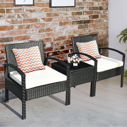 3 Piece Patio Rattan Furniture Set Sofa Cushioned Table Garden, White Patio Conversation Sets at Gallery Canada