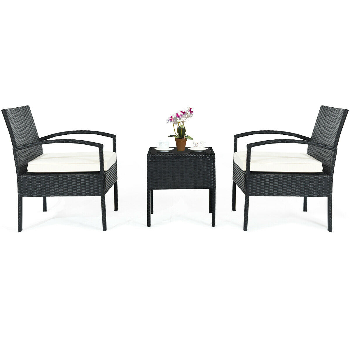 3 Piece Patio Rattan Furniture Set Sofa Cushioned Table Garden, White Patio Conversation Sets at Gallery Canada