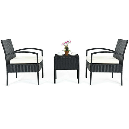 3 Piece Patio Rattan Furniture Set Sofa Cushioned Table Garden, White Patio Conversation Sets at Gallery Canada