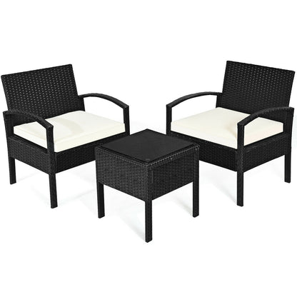 3 Piece Patio Rattan Furniture Set Sofa Cushioned Table Garden, White Patio Conversation Sets at Gallery Canada