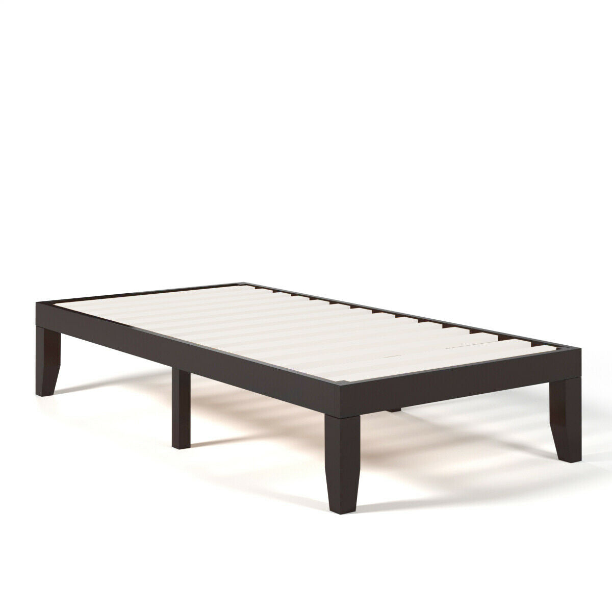 Twin Size 14 Inch Wooden Slats Bed Frame, Brown Simple Bed Frame at Gallery Canada