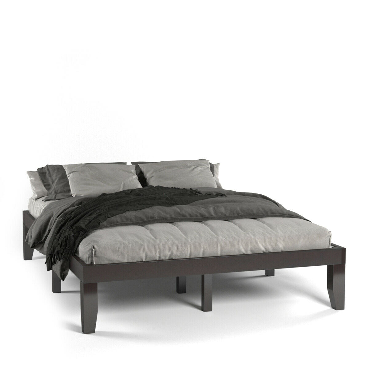 Queen Size 14 Inch Wooden Bed Mattress Frame, Brown Simple Bed Frame at Gallery Canada
