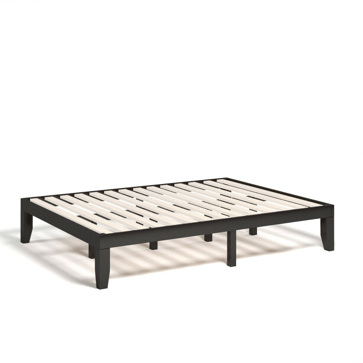 Queen Size 14 Inch Wooden Bed Mattress Frame, Brown Simple Bed Frame at Gallery Canada