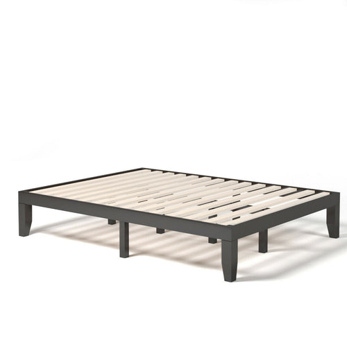 Queen Size 14 Inch Wooden Bed Frame, Mattress, Brown