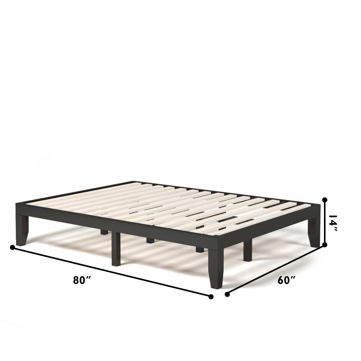 Queen Size 14 Inch Wooden Bed Mattress Frame, Brown Simple Bed Frame at Gallery Canada