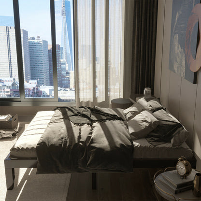 Queen Size 14 Inch Wooden Bed Mattress Frame, Brown Simple Bed Frame at Gallery Canada