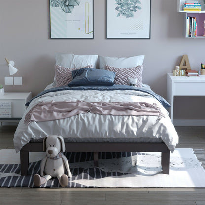 Queen Size 14 Inch Wooden Bed Mattress Frame, Brown Simple Bed Frame at Gallery Canada