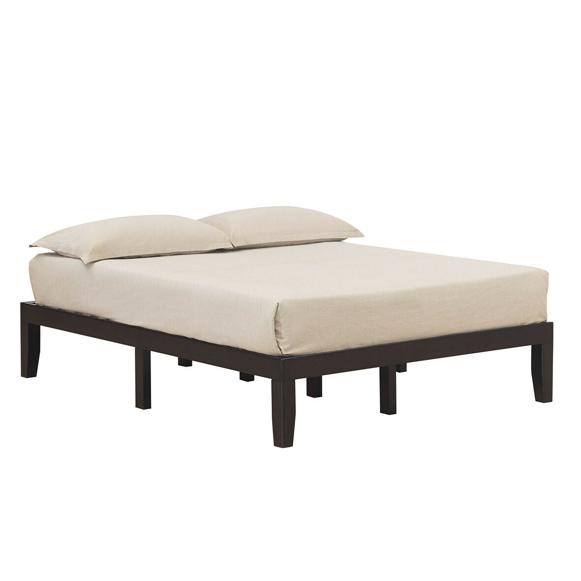Queen Size 14 Inch Wooden Bed Mattress Frame, Brown Simple Bed Frame at Gallery Canada