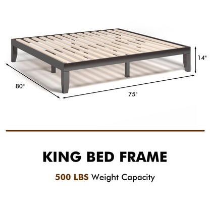 14 Inch King Size Wood Platform Bed Frame, Brown Simple Bed Frame at Gallery Canada
