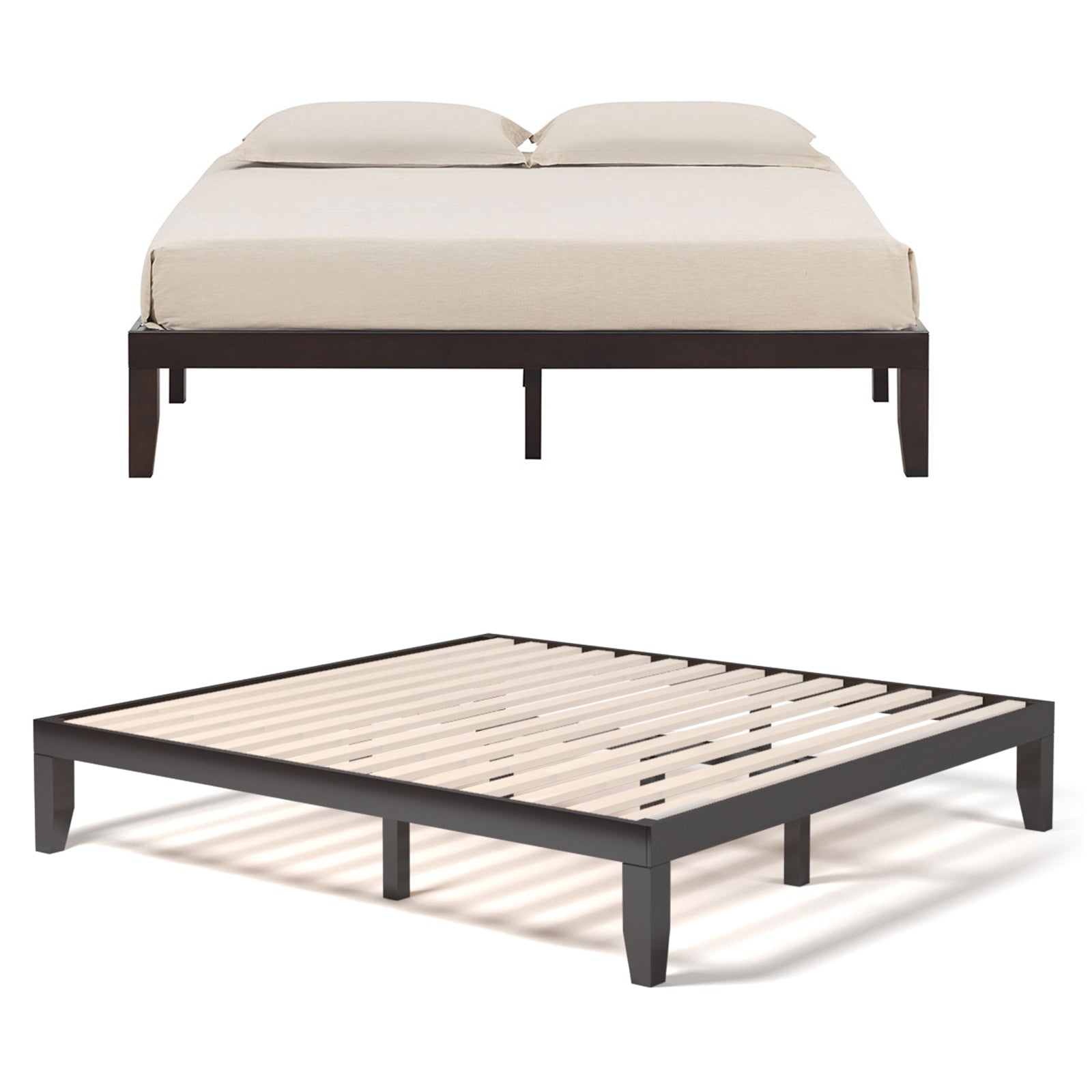 14 Inch King Size Wood Platform Bed Frame, Brown Simple Bed Frame at Gallery Canada