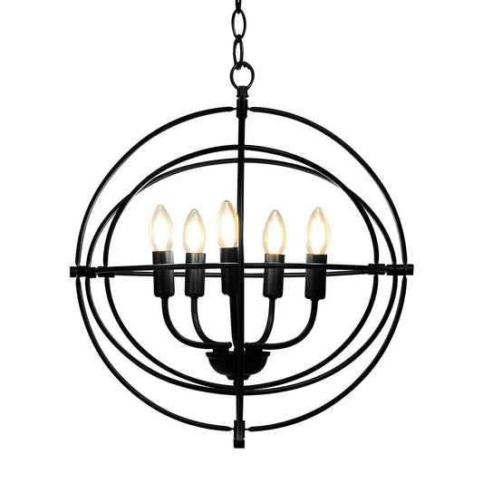 20 Inch 5 Lights Metal Chandelier with Pivoting Interlocking Rings, Black Ceiling Lights Black at Gallery Canada
